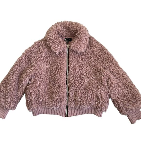 Zara TRF Sz S Faux Shearling Bomber Jacket in Mauve Fuzzy Zip-up Boho Warm - Picture 8 of 16